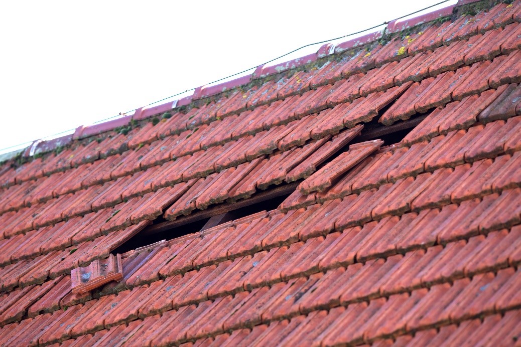 A damaged roof